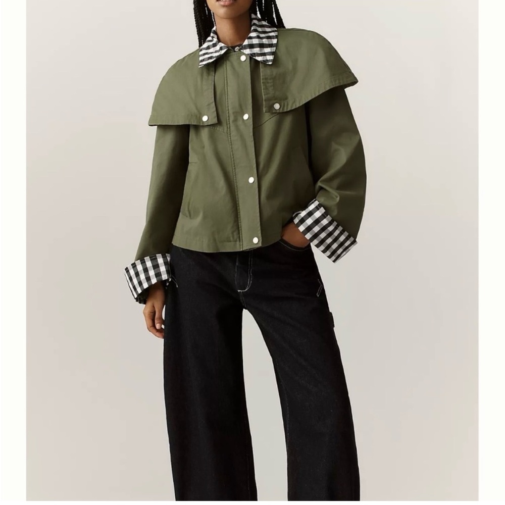 Avec Les Filles Gingham Trim Cape Jacket XS Anthropologie